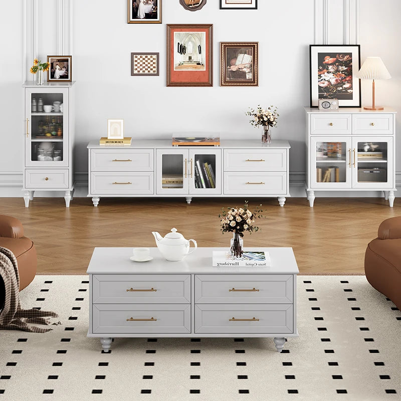 Stylish Multi-Layer Board Tea Table with Storage Drawers - Modern Black Finish for Living Room Elegance fcr-4829