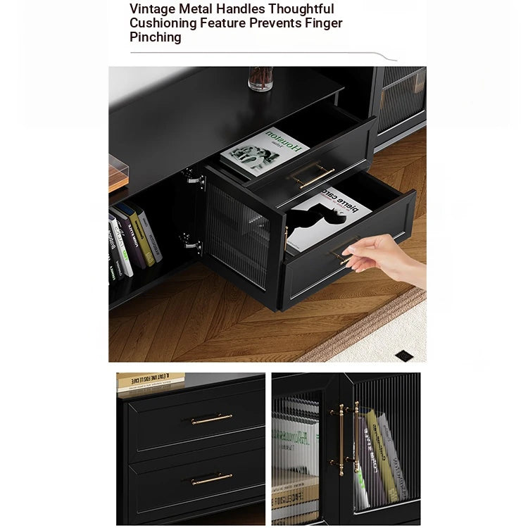 Stylish Multi-Layer Board Tea Table with Storage Drawers - Modern Black Finish for Living Room Elegance fcr-4829
