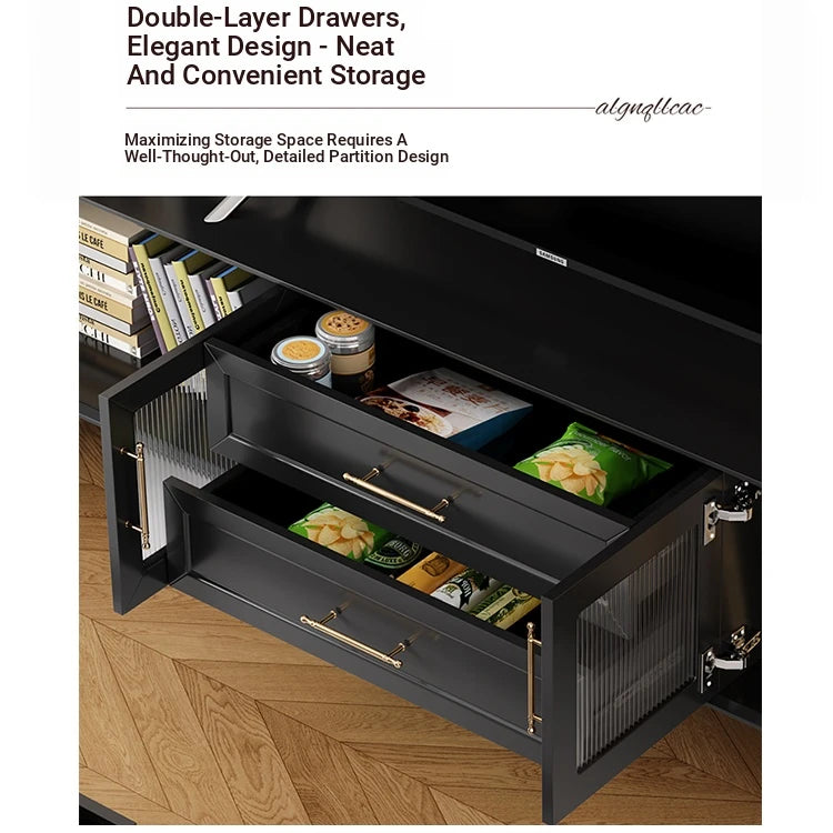 Stylish Multi-Layer Board Tea Table with Storage Drawers - Modern Black Finish for Living Room Elegance fcr-4829