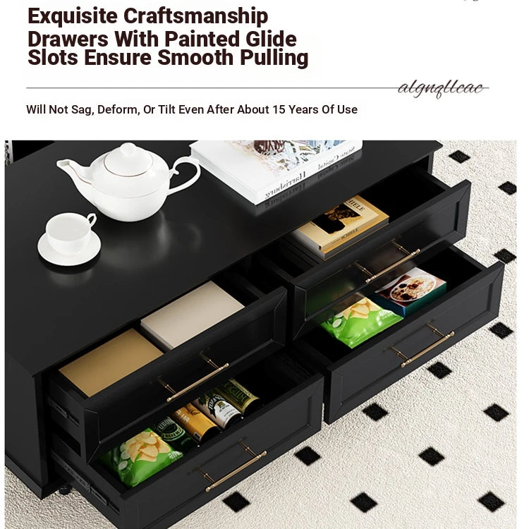 Stylish Multi-Layer Board Tea Table with Storage Drawers - Modern Black Finish for Living Room Elegance fcr-4829