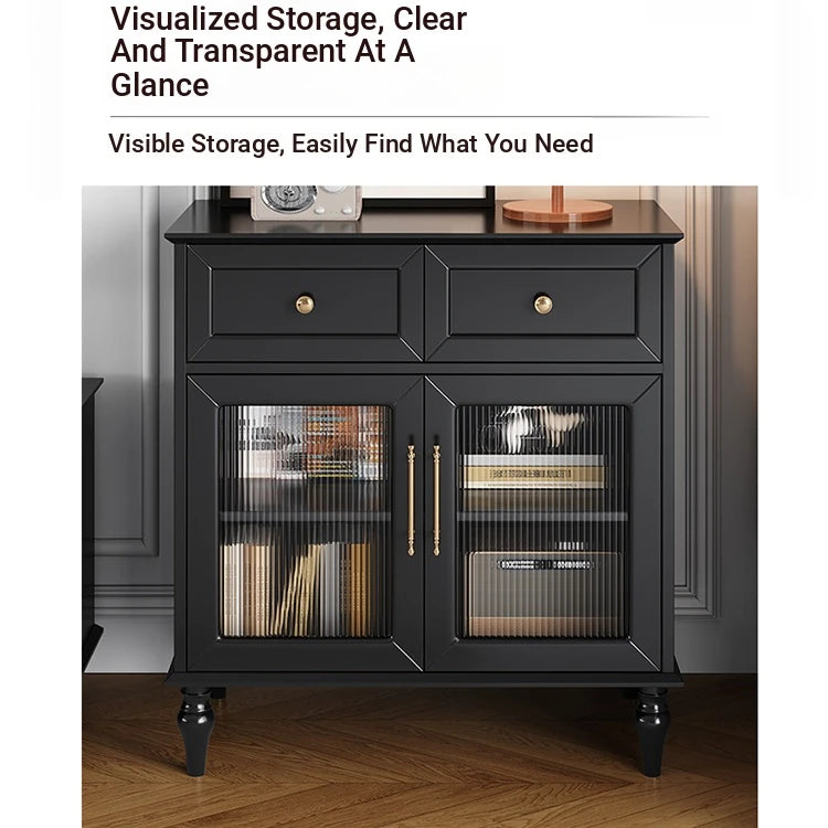 Stylish Multi-Layer Board Tea Table with Storage Drawers - Modern Black Finish for Living Room Elegance fcr-4829