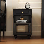 Stylish Black Bedside Cupboard with Drawer and Glass Door - Multi-layer Board Furniture for Bedroom Storage fcr-4830