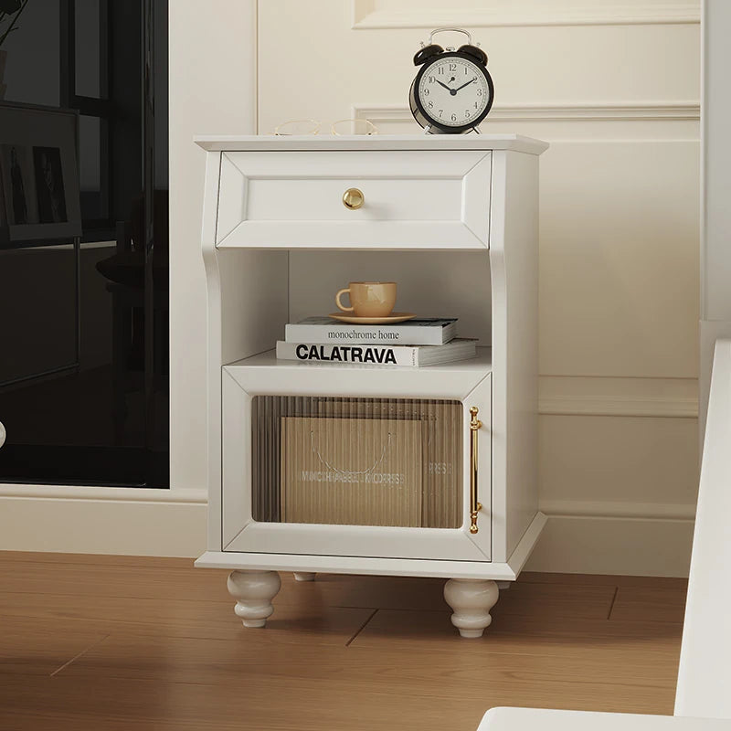 Stylish Black Bedside Cupboard with Drawer and Glass Door - Multi-layer Board Furniture for Bedroom Storage fcr-4830