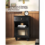 Stylish Black Bedside Cupboard with Drawer and Glass Door - Multi-layer Board Furniture for Bedroom Storage fcr-4830