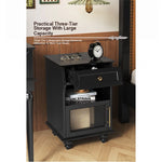 Stylish Black Bedside Cupboard with Drawer and Glass Door - Multi-layer Board Furniture for Bedroom Storage fcr-4830