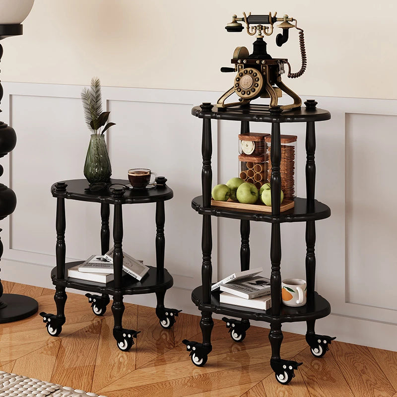 Elegant Black Tea Table on Wheels | Multi-Layer Board Design for Stylish Living Room Decor fcr-4831