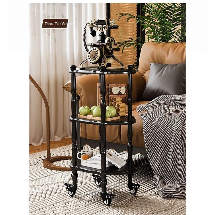 Elegant Black Tea Table on Wheels | Multi-Layer Board Design for Stylish Living Room Decor fcr-4831