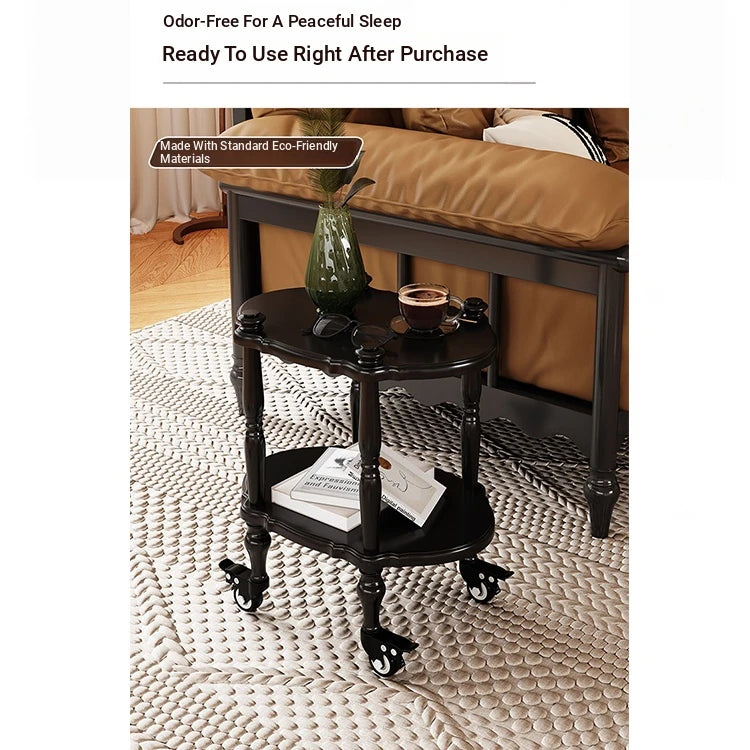 Elegant Black Tea Table on Wheels | Multi-Layer Board Design for Stylish Living Room Decor fcr-4831