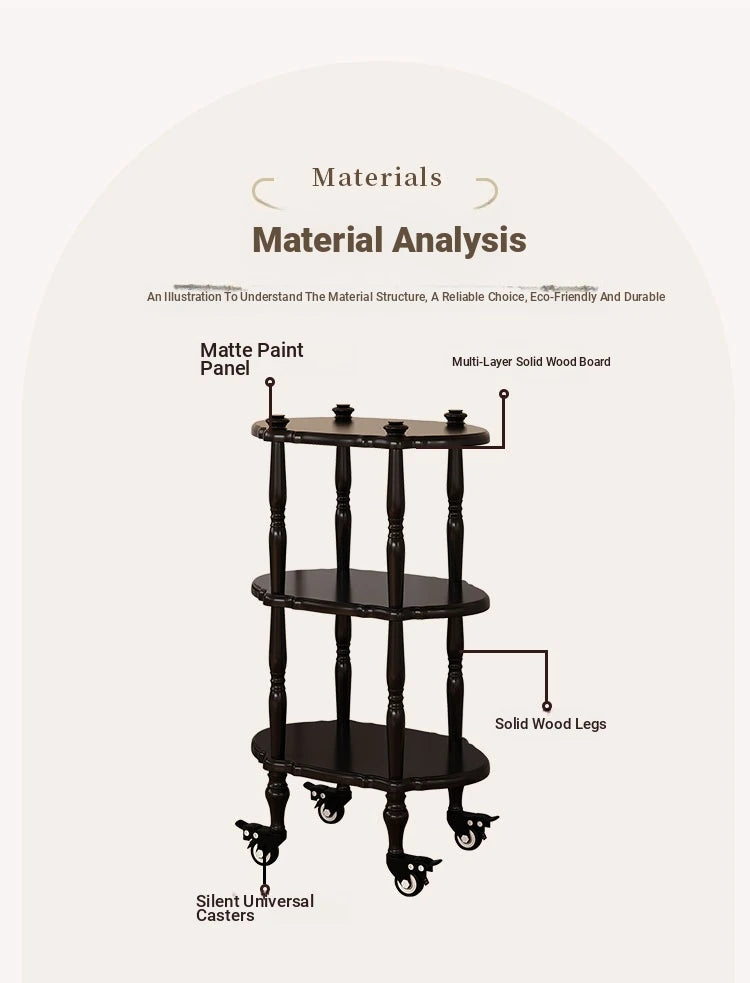 Elegant Black Tea Table on Wheels | Multi-Layer Board Design for Stylish Living Room Decor fcr-4831