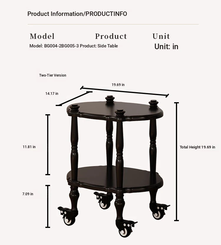 Elegant Black Tea Table on Wheels | Multi-Layer Board Design for Stylish Living Room Decor fcr-4831