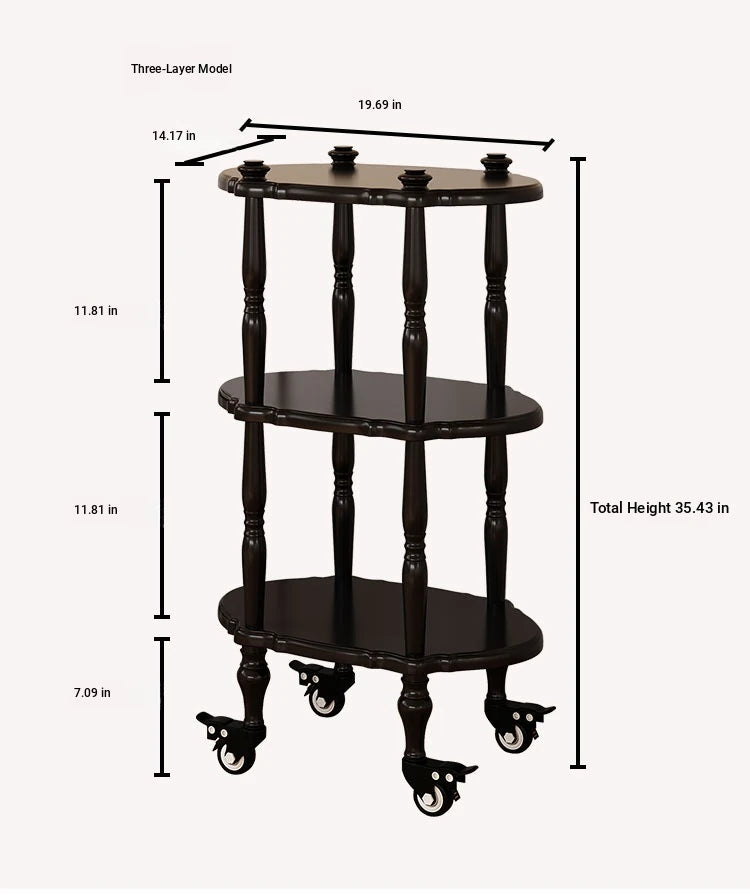 Elegant Black Tea Table on Wheels | Multi-Layer Board Design for Stylish Living Room Decor fcr-4831