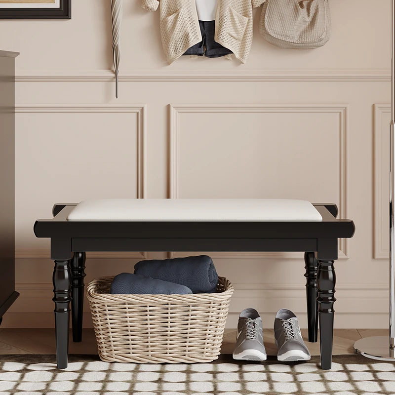 Elegant PU Leather Upholstered Stool Bench with Stylish Black Legs - Perfect for Entryway, Living Room, or Bedroom Storage and Seating fcr-4832