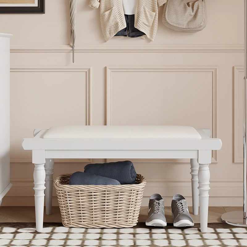 Elegant PU Leather Upholstered Stool Bench with Stylish Black Legs - Perfect for Entryway, Living Room, or Bedroom Storage and Seating fcr-4832