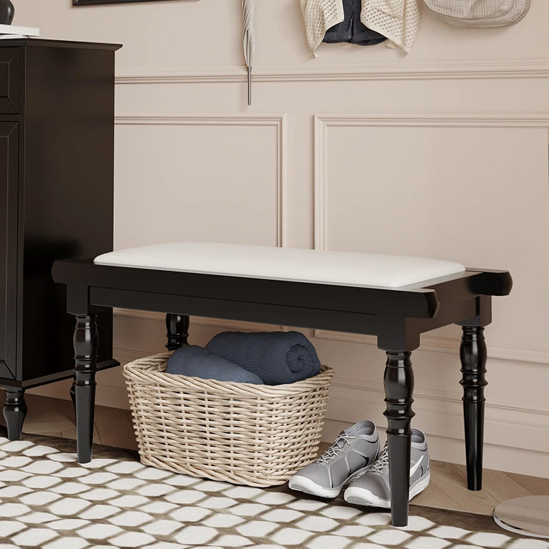 Elegant PU Leather Upholstered Stool Bench with Stylish Black Legs - Perfect for Entryway, Living Room, or Bedroom Storage and Seating fcr-4832