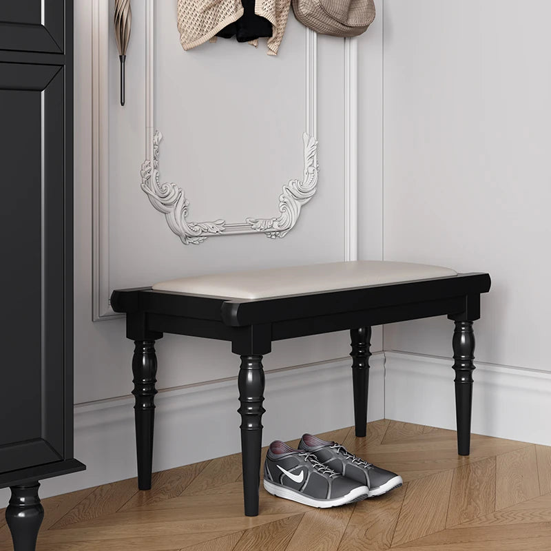 Elegant PU Leather Upholstered Stool Bench with Stylish Black Legs - Perfect for Entryway, Living Room, or Bedroom Storage and Seating fcr-4832