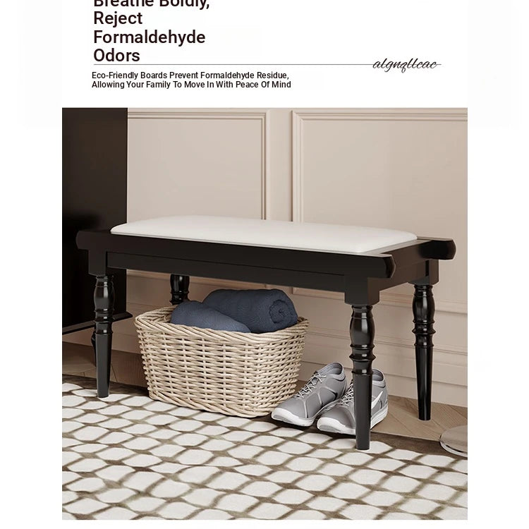 Elegant PU Leather Upholstered Stool Bench with Stylish Black Legs - Perfect for Entryway, Living Room, or Bedroom Storage and Seating fcr-4832