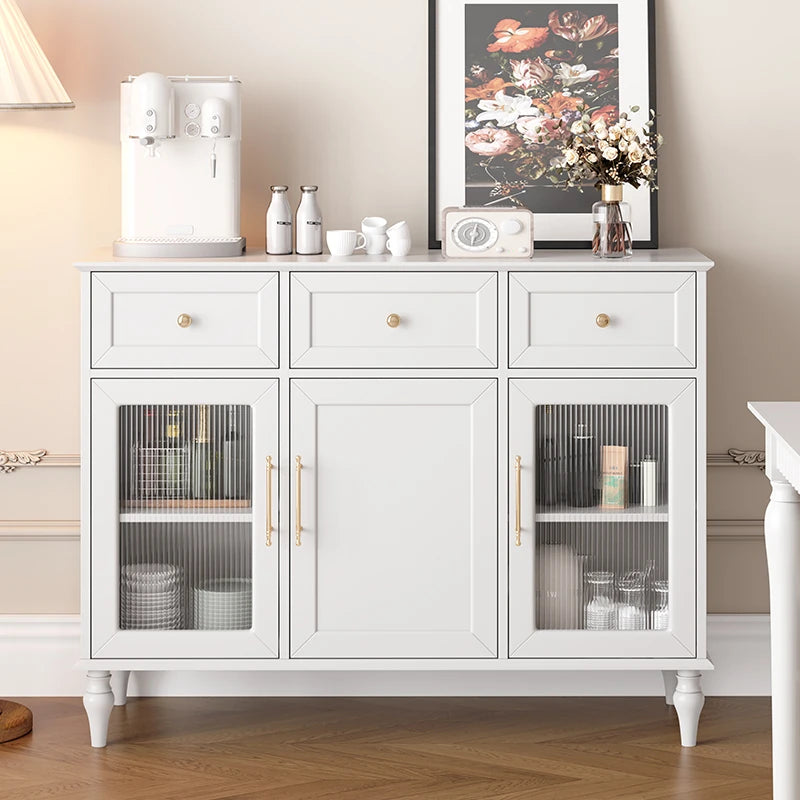 Elegant Multi-Layer Board & Glass Cabinet with Golden Accents – Stylish Storage Solution for Your Home fcr-4833