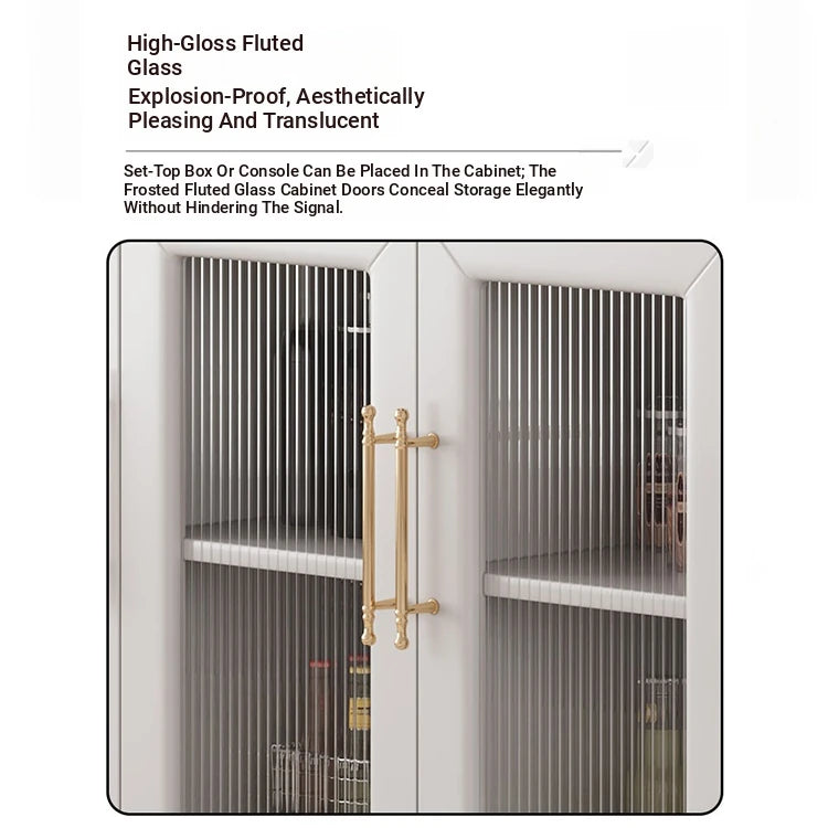Elegant Multi-Layer Board & Glass Cabinet with Golden Accents – Stylish Storage Solution for Your Home fcr-4833
