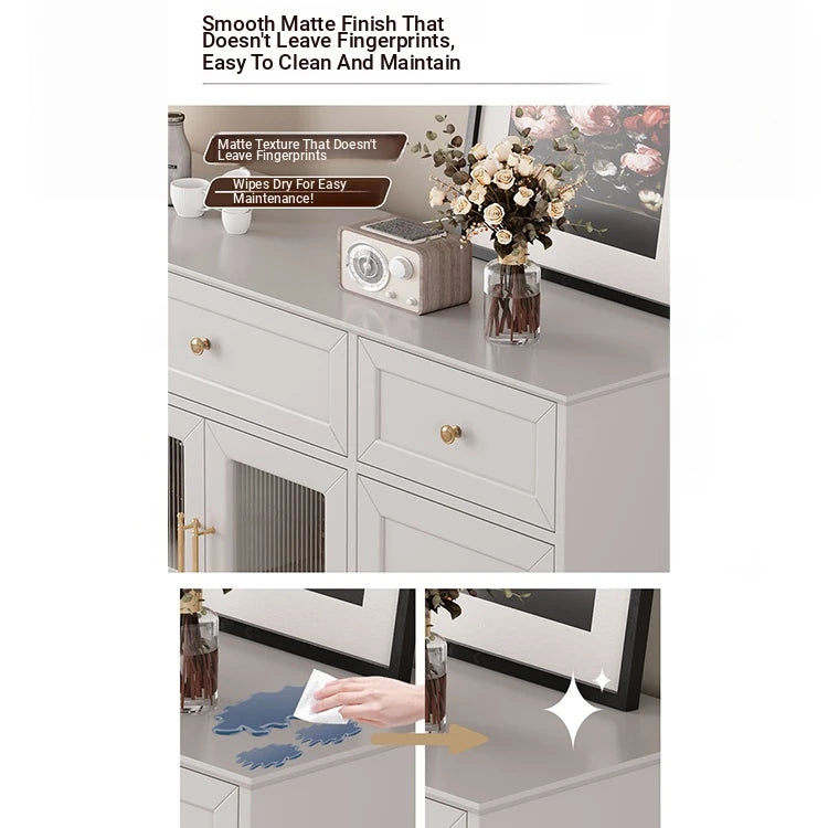 Elegant Multi-Layer Board & Glass Cabinet with Golden Accents – Stylish Storage Solution for Your Home fcr-4833