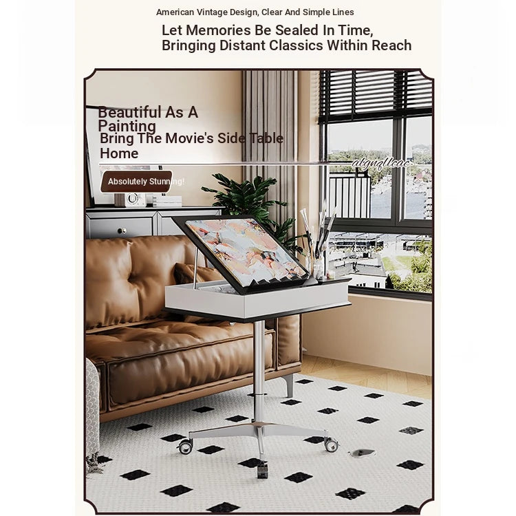 Stylish Multi-layer Board Aluminum Alloy Tea Table with Adjustable Height and Storage Drawer - Perfect for Modern Living Spaces fcr-4834