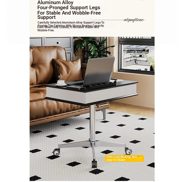 Stylish Multi-layer Board Aluminum Alloy Tea Table with Adjustable Height and Storage Drawer - Perfect for Modern Living Spaces fcr-4834