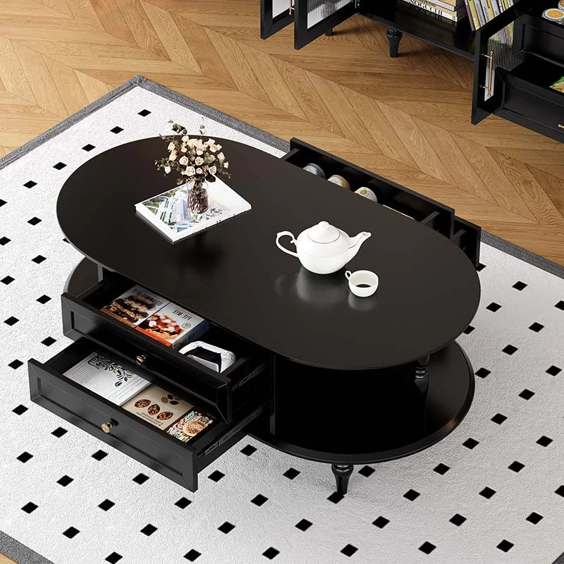 Stylish Multi-Layer Board Tea Table with Storage | Modern Oval Coffee Table for Living Room fcr-4837
