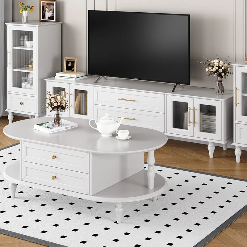 Stylish Multi-Layer Board Tea Table with Storage | Modern Oval Coffee Table for Living Room fcr-4837