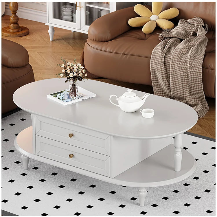 Stylish Multi-Layer Board Tea Table with Storage | Modern Oval Coffee Table for Living Room fcr-4837