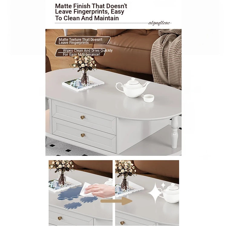 Stylish Multi-Layer Board Tea Table with Storage | Modern Oval Coffee Table for Living Room fcr-4837