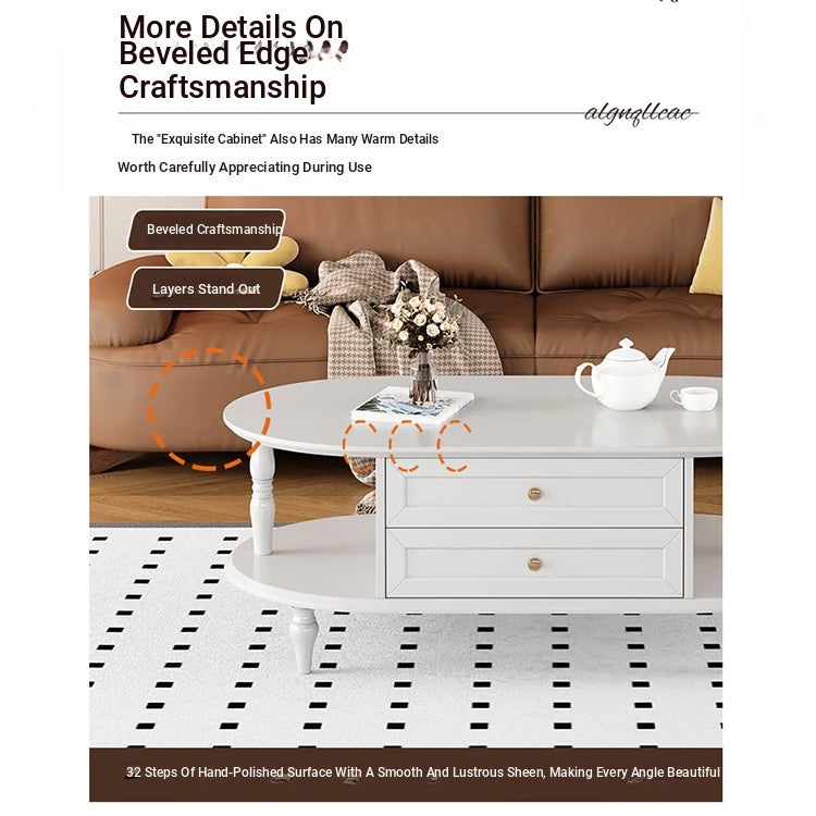 Stylish Multi-Layer Board Tea Table with Storage | Modern Oval Coffee Table for Living Room fcr-4837