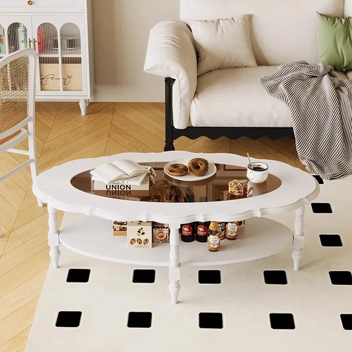 Elegant Multi-Layer Board & Glass Tea Table - Stylish Home Décor Centerpiece with Storage Shelves fcr-4838