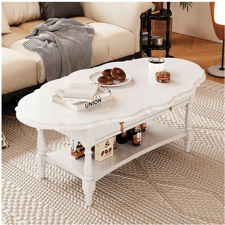 Elegant Multi-Layer Board Tea Table with Storage - Chic White Coffee Table for Living Room fcr-4840