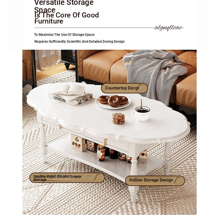 Elegant Multi-Layer Board Tea Table with Storage - Chic White Coffee Table for Living Room fcr-4840