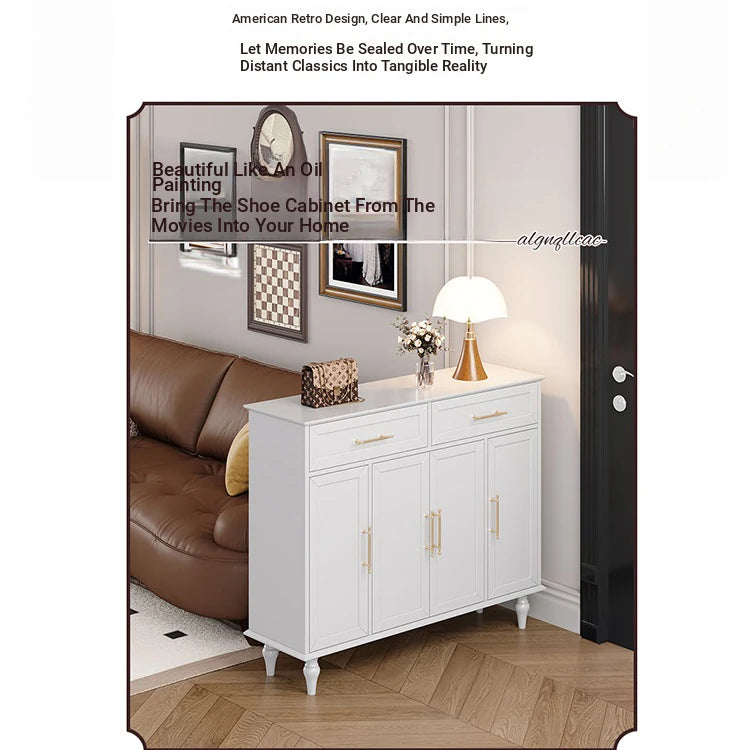 Elegant White Multi-layer Board Cabinet with Stylish Gold Handles - Perfect for Modern Home Decor fcr-4841