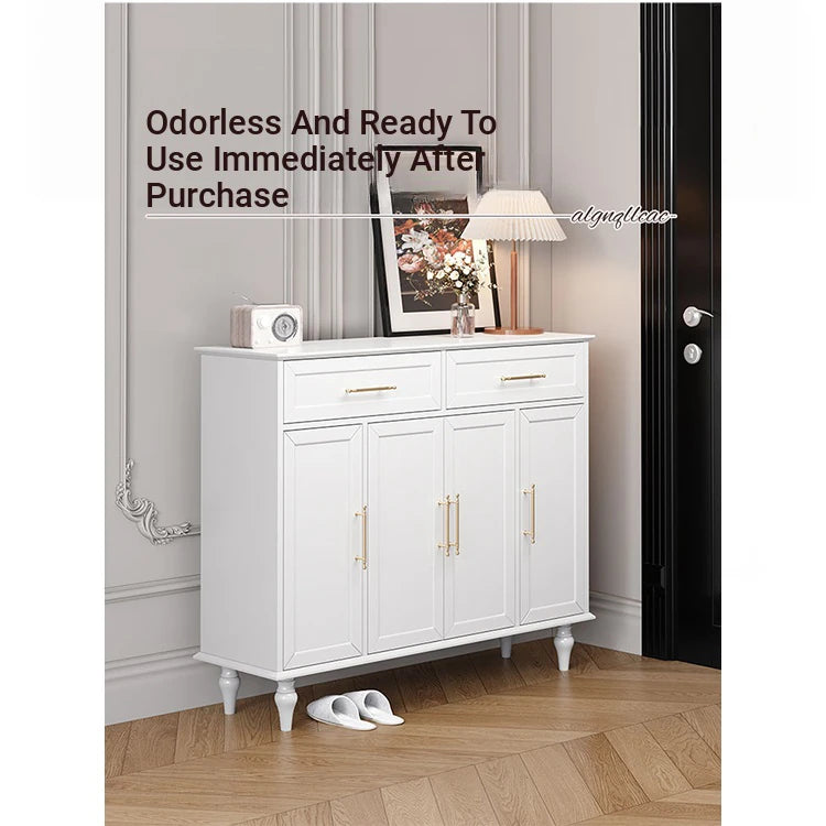 Elegant White Multi-layer Board Cabinet with Stylish Gold Handles - Perfect for Modern Home Decor fcr-4841