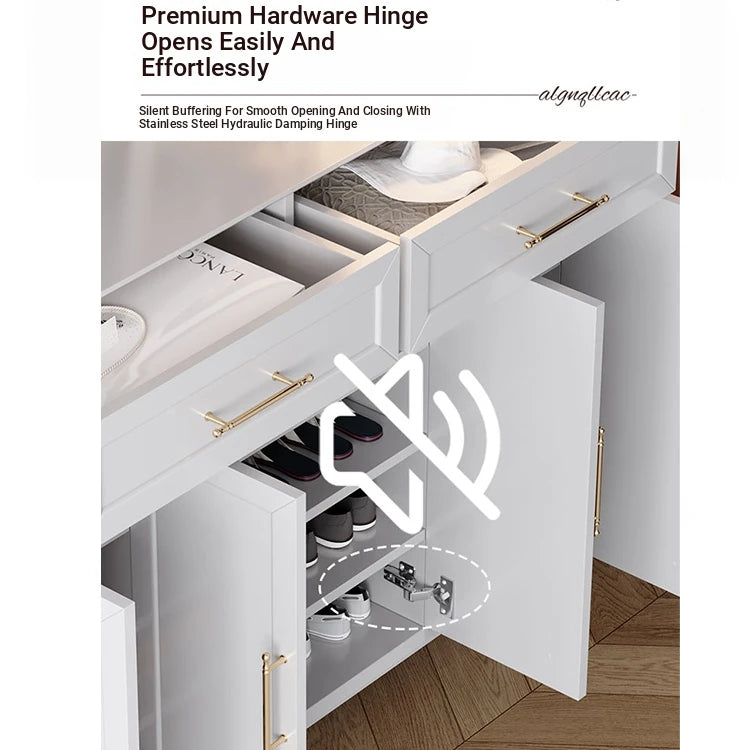 Elegant White Multi-layer Board Cabinet with Stylish Gold Handles - Perfect for Modern Home Decor fcr-4841