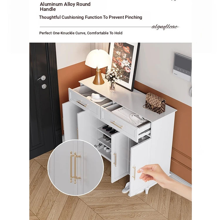 Elegant White Multi-layer Board Cabinet with Stylish Gold Handles - Perfect for Modern Home Decor fcr-4841