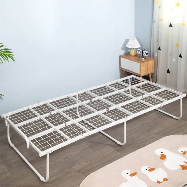 Stylish White Paulownia Wood Bed Frame with Steel Accents - Elegant Natural Finish fcsnm-901
