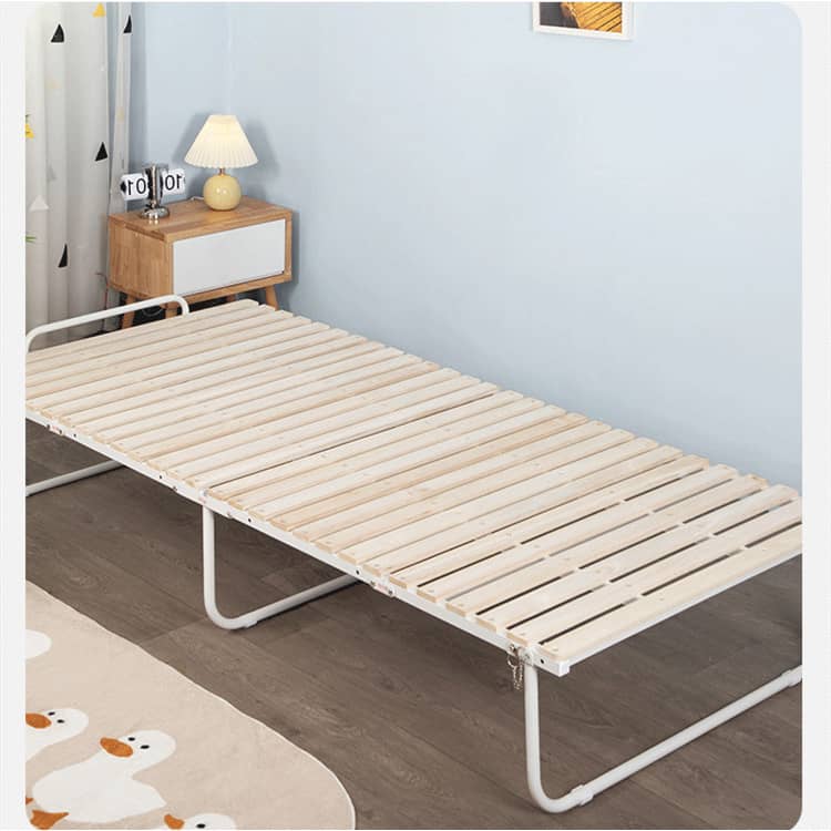 Stylish White Paulownia Wood Bed Frame with Steel Accents - Elegant Natural Finish fcsnm-901