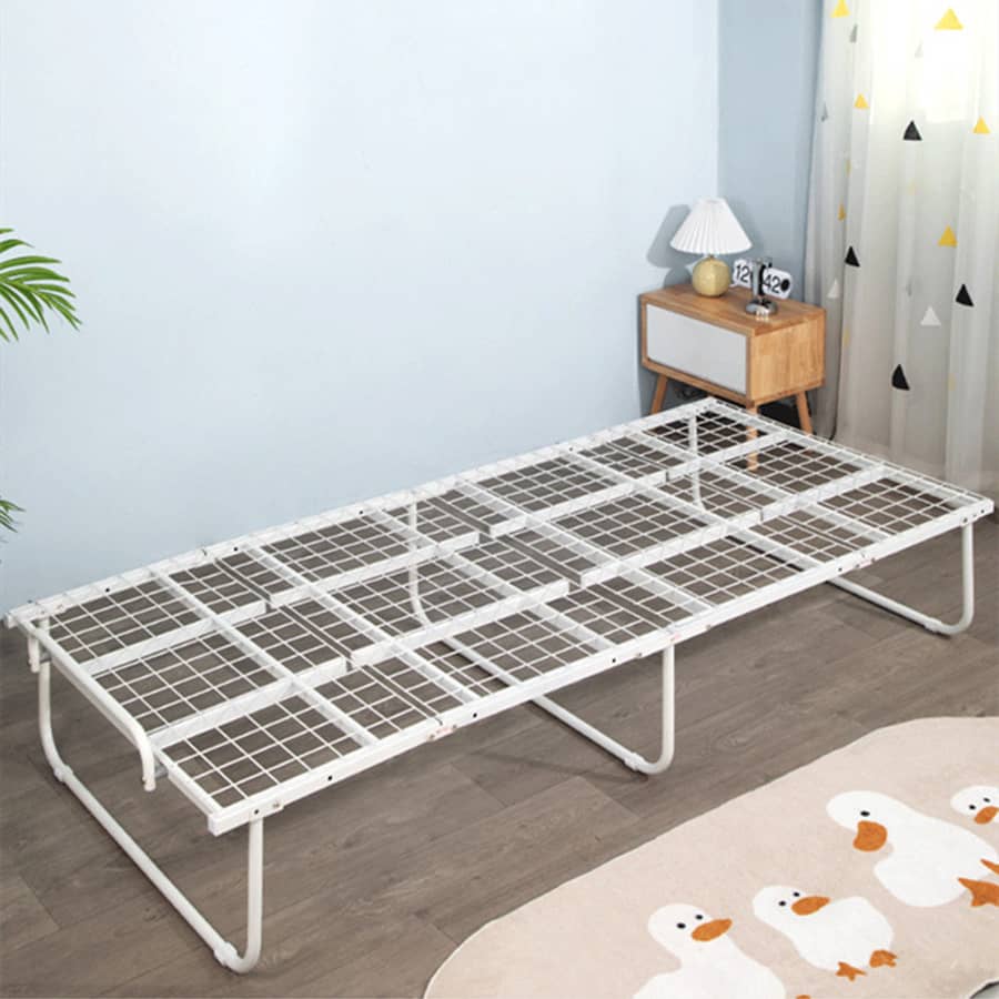 Stylish White Paulownia Wood Bed Frame with Steel Accents - Elegant Natural Finish fcsnm-901