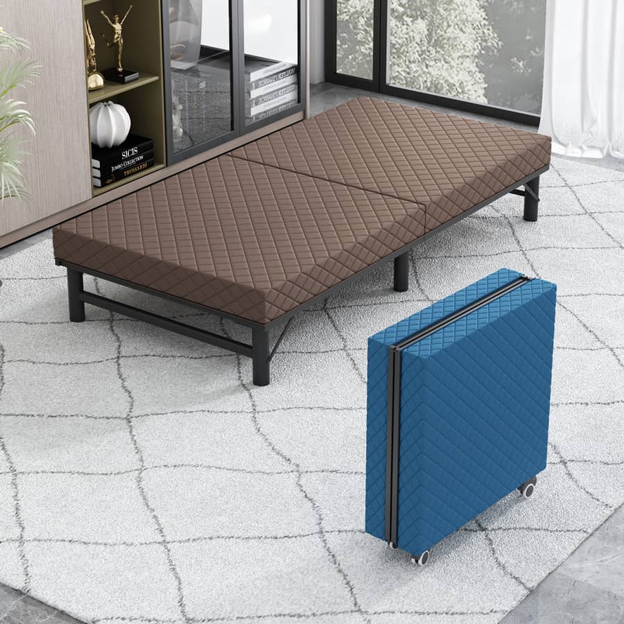 Modern Multi-Layer Steel and Wood Bed with Bamboo Charcoal Foam and Figure Cotton Topper - Available in Grey, Black, Blue, Brown, and Off White fcsnm-908