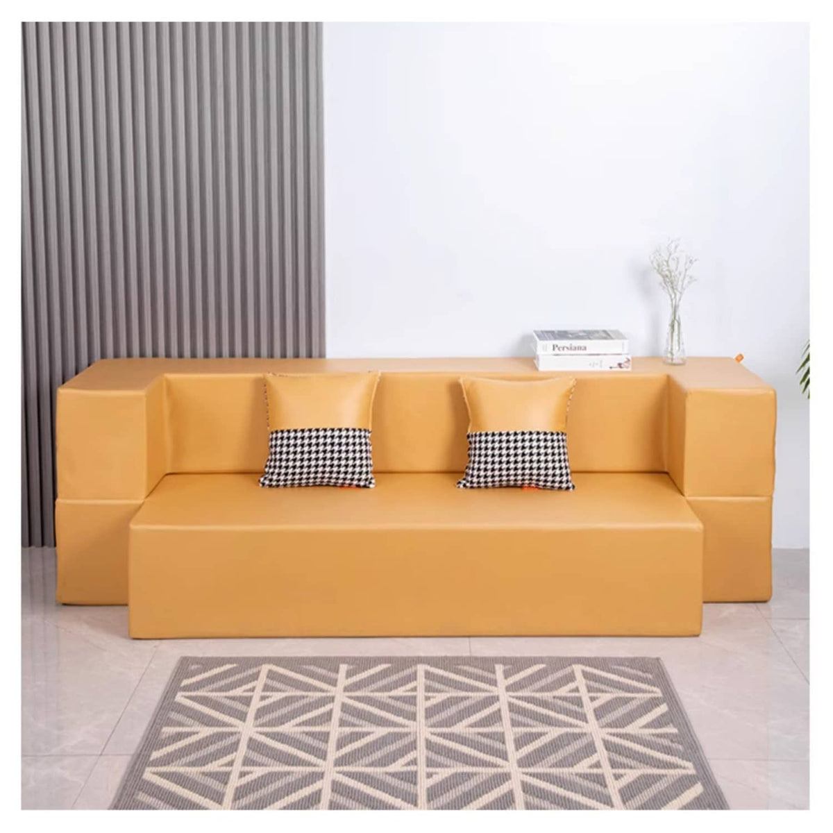 Stylish Yellow Orange Grey Leathaire Sofa Bed - Ultimate Comfort with Foam and Figure Cotton fcsnm-910