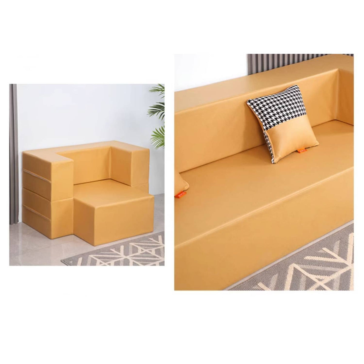 Stylish Yellow Orange Grey Leathaire Sofa Bed - Ultimate Comfort with Foam and Figure Cotton fcsnm-910