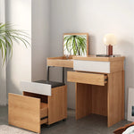 Sleek Glass Makeup Table with Synthetic Leather Stool – Modern Vanity Set for Elegant Spaces fcx-2594