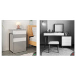 Sleek Glass Makeup Table with Synthetic Leather Stool – Modern Vanity Set for Elegant Spaces fcx-2594