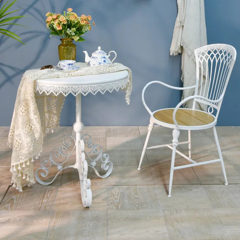 Vintage White Iron Bistro Table – Elegant Lace Design for Cozy Spaces fczym-2330