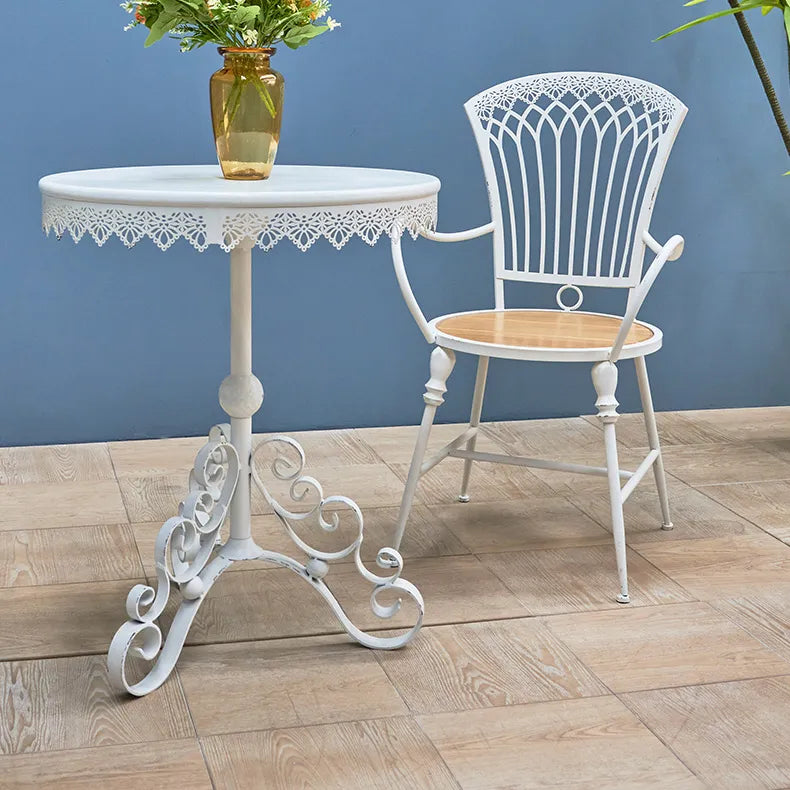 Vintage White Iron Bistro Table – Elegant Lace Design for Cozy Spaces fczym-2330