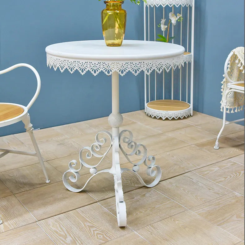 Vintage White Iron Bistro Table – Elegant Lace Design for Cozy Spaces fczym-2330