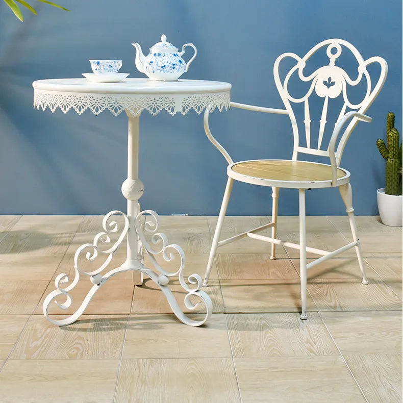 Vintage White Iron Bistro Table – Elegant Lace Design for Cozy Spaces fczym-2330