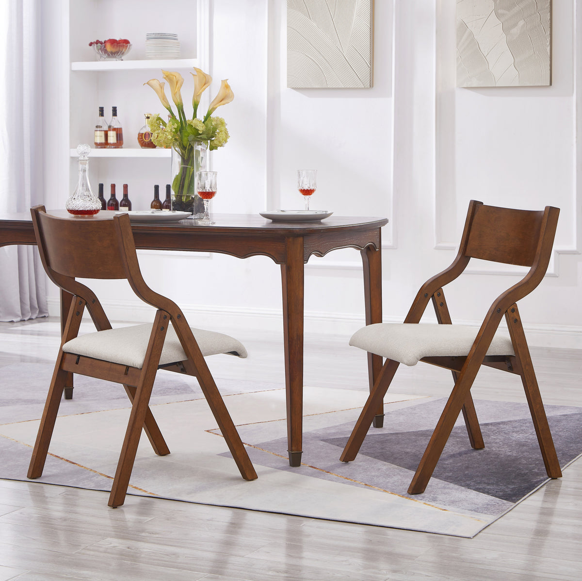 Upholstered folding Dining chair, space saving, easy to carry, Dining Room, 2-Pack-Walnut W2336P162767-djyc